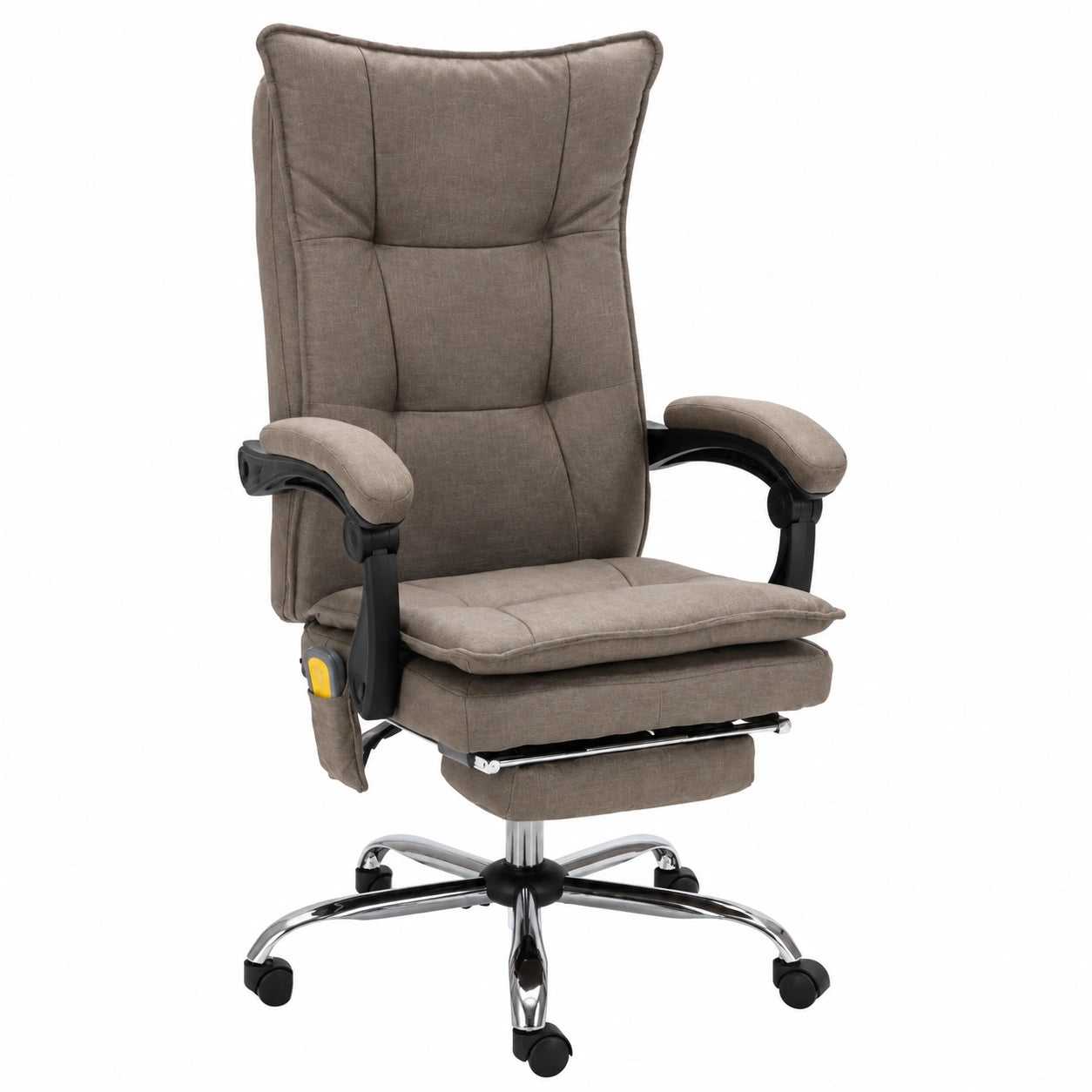 Poltrona da ufficio ergonomica in tessuto con massaggio e riscaldamento, colore tortora, reclinabile con poggiapiedi, supporto fino a 110 kg