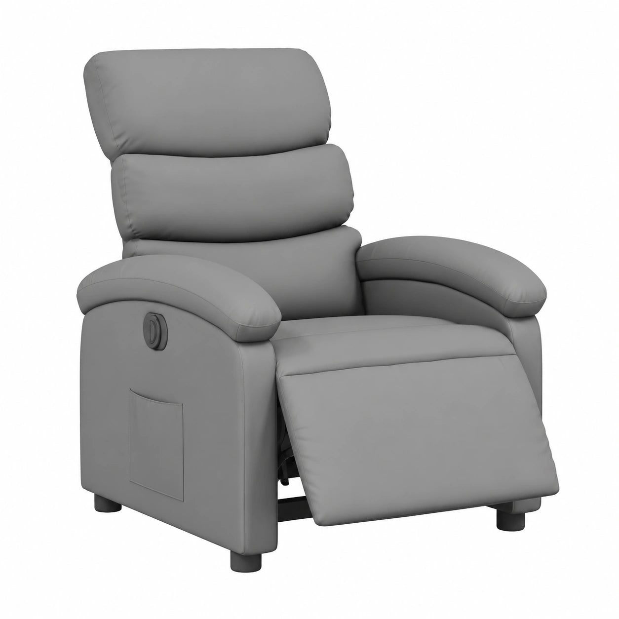 Poltrona massaggiante reclinabile in ecopelle grigia con funzione automatica e comfort imbottito