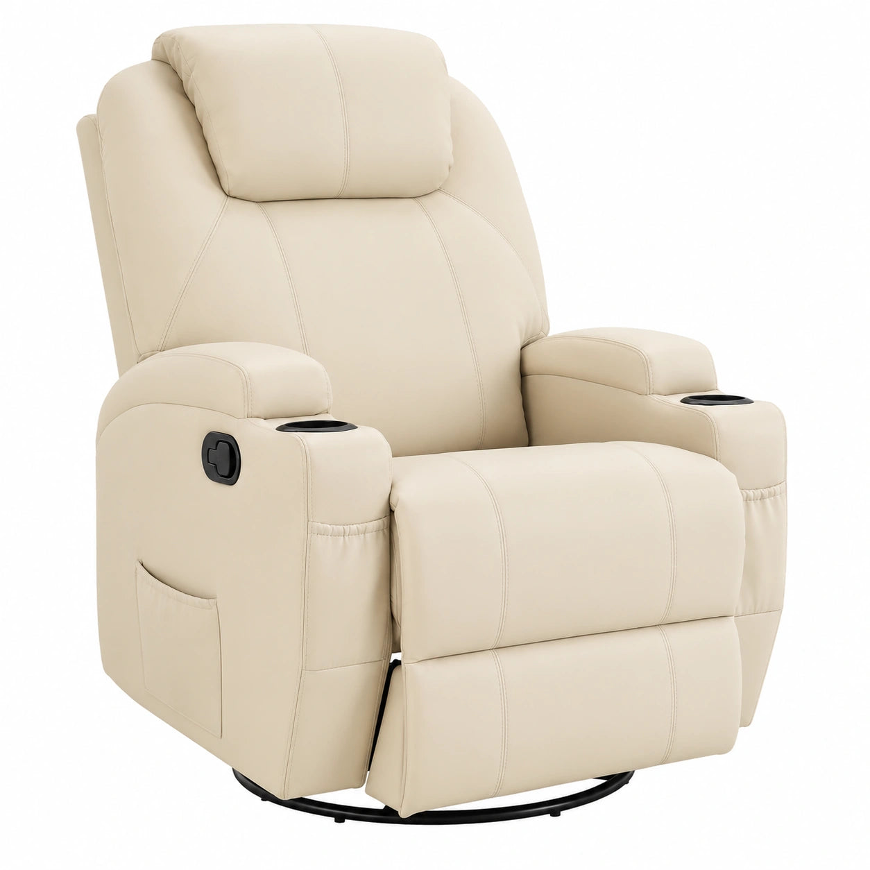 Poltrona Relax Massaggiante Elettrica con Portabicchieri e Tasche in Pelle PU, Crema