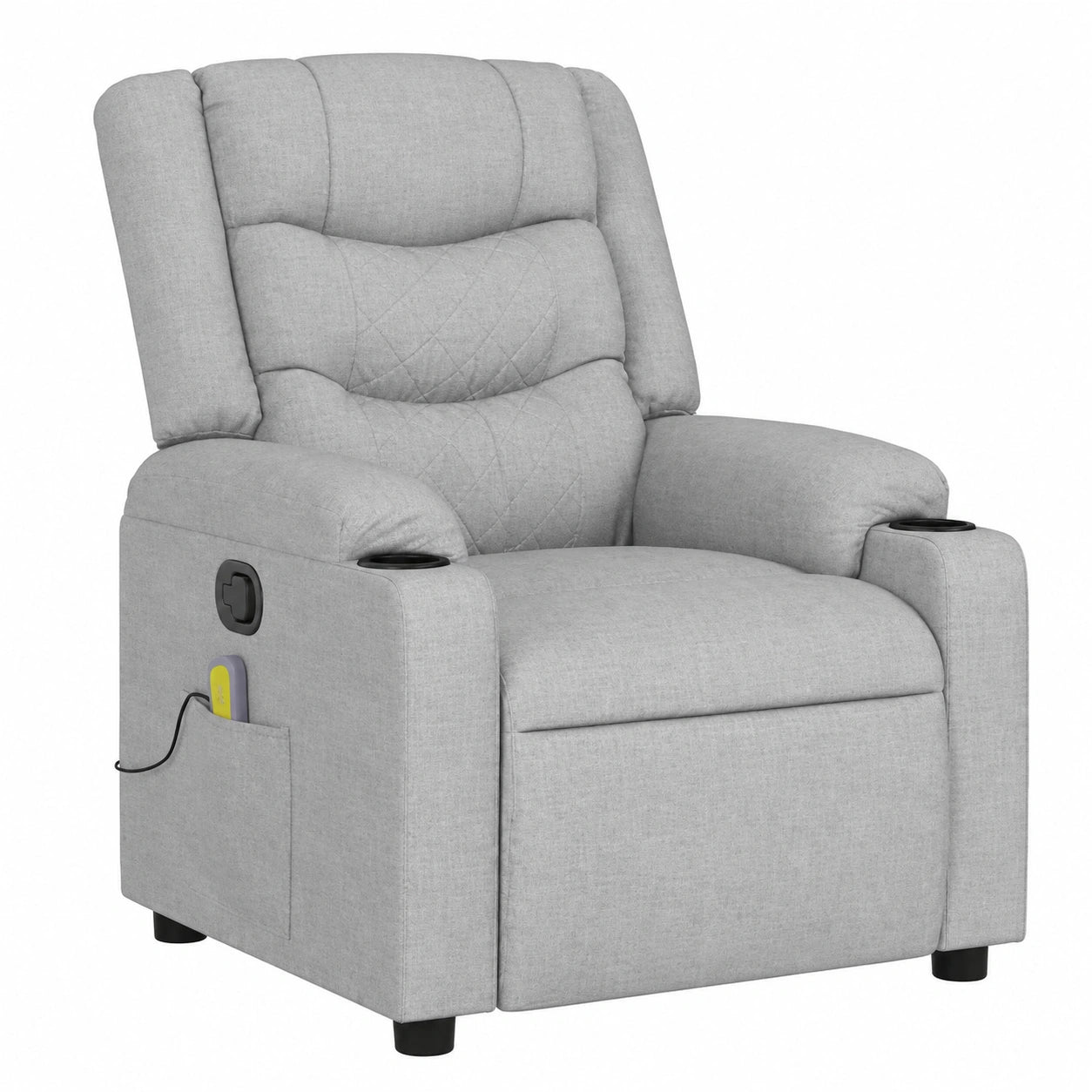 Sedia da massaggio in tessuto grigio chiaro con vibrazione e controllo manuale, imbottitura confortevole, capacità 110 kg